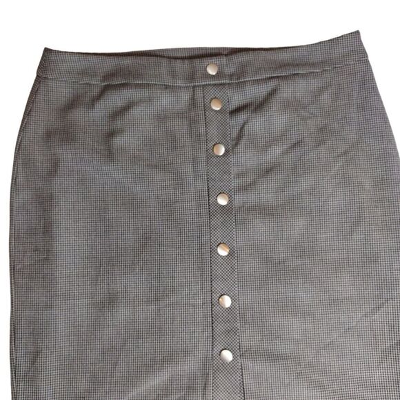LOFT Grey Black Houndstooth Button Front Lined Straight Skirt Size 12 - Picture 7 of 15